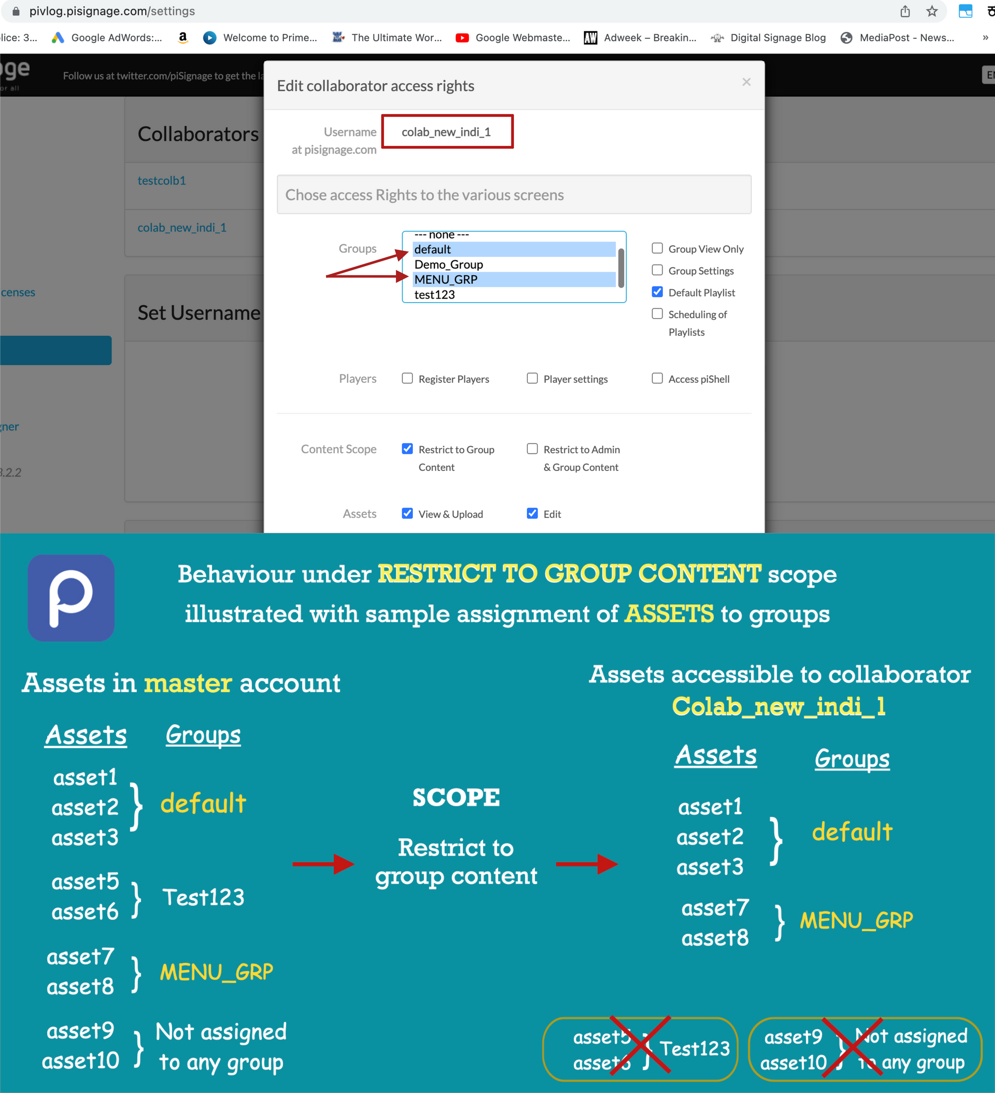 Collaborators in piSignage - delegating account management