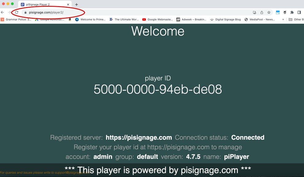 Running display using piSignage web app