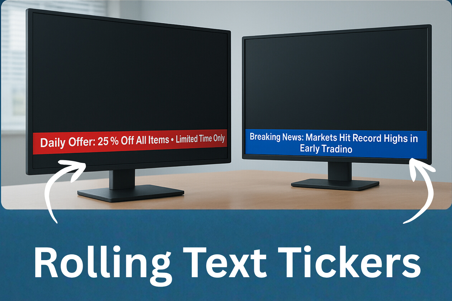 Add Professional Rolling Tickers to Any Display — Start Free with 2 Screens for Life